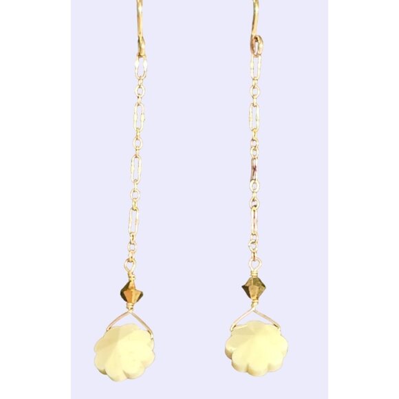 Drop dangle chain earrings 1/20 14K gold filled with Octagon Carved Flower Bead - Picture 1 of 6